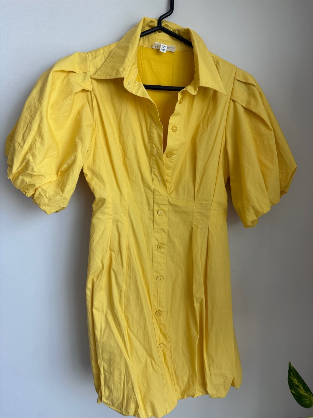 Yellow Button-Front Short Sleeve womens bubble dress